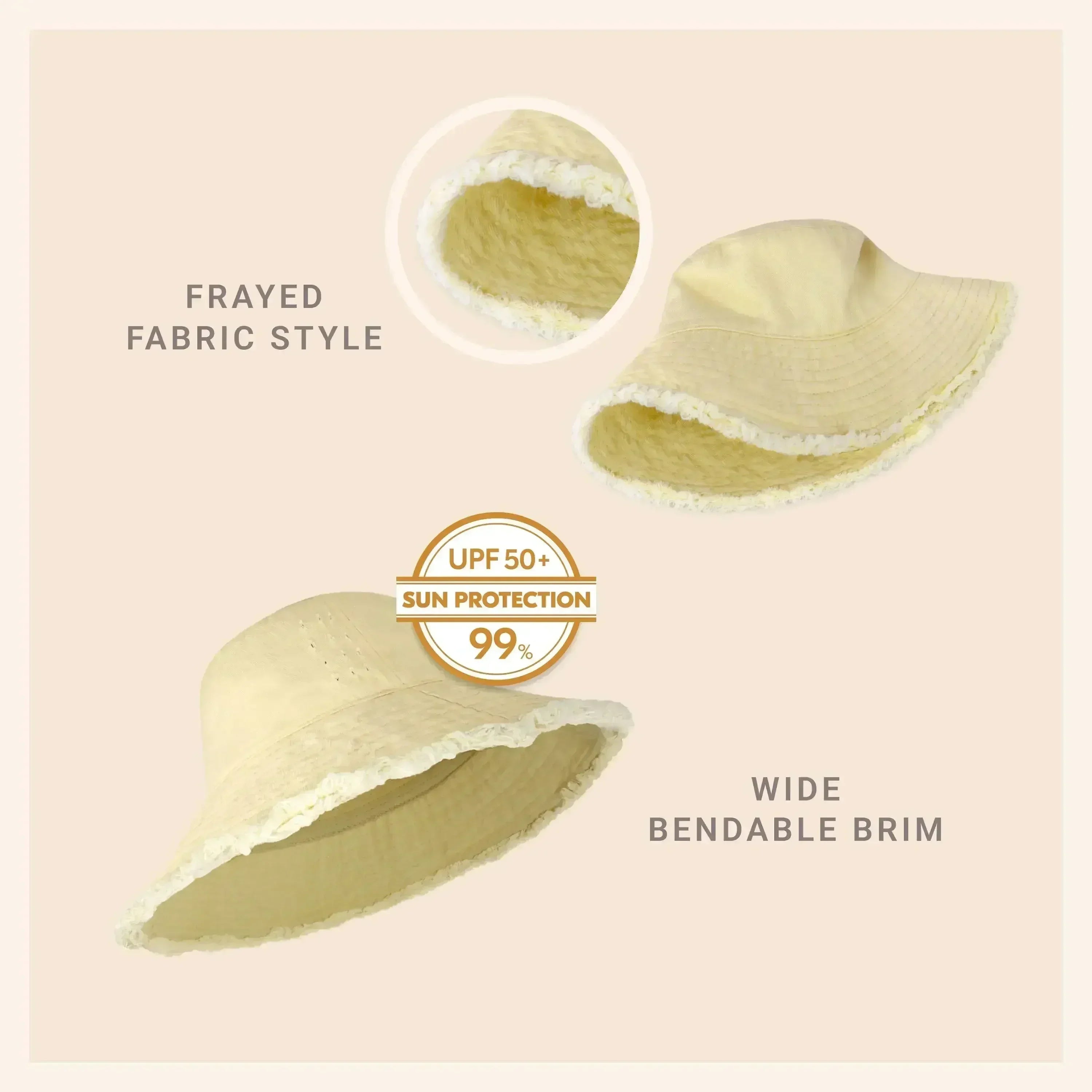 Wide Brim Frayed Bucket Hat - Femstylo