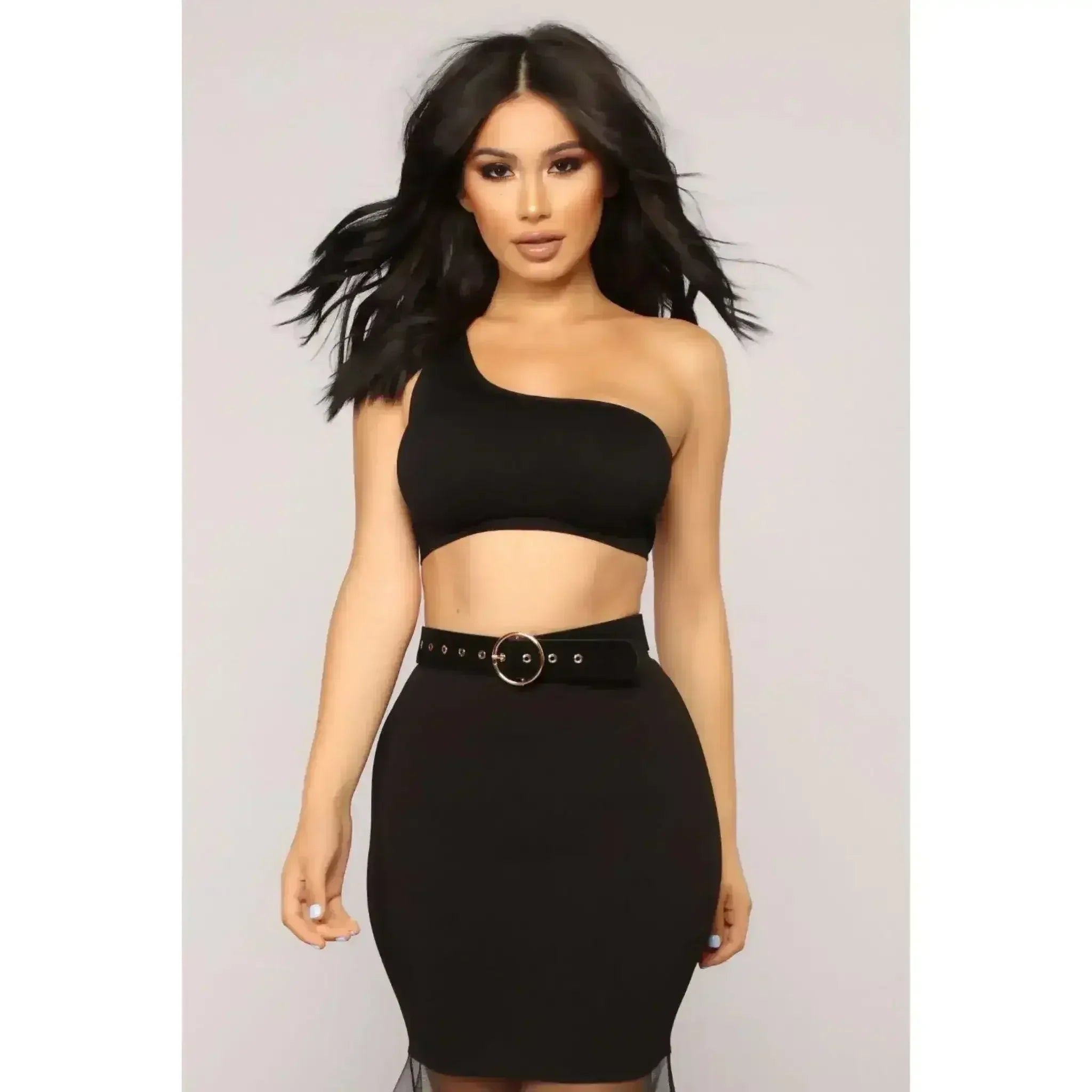 Black One Shoulder Crop Top - Femstylo