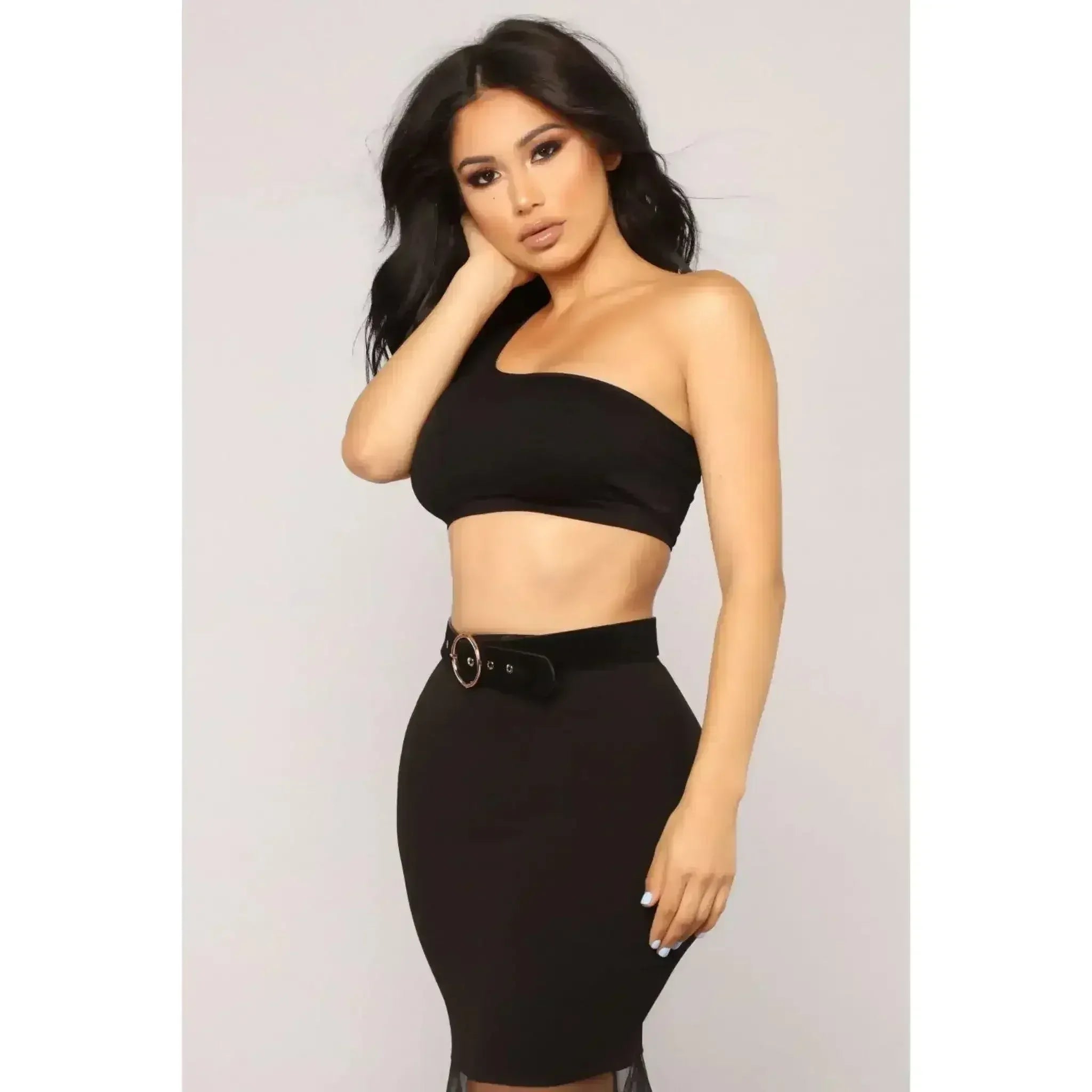 Black One Shoulder Crop Top - Femstylo