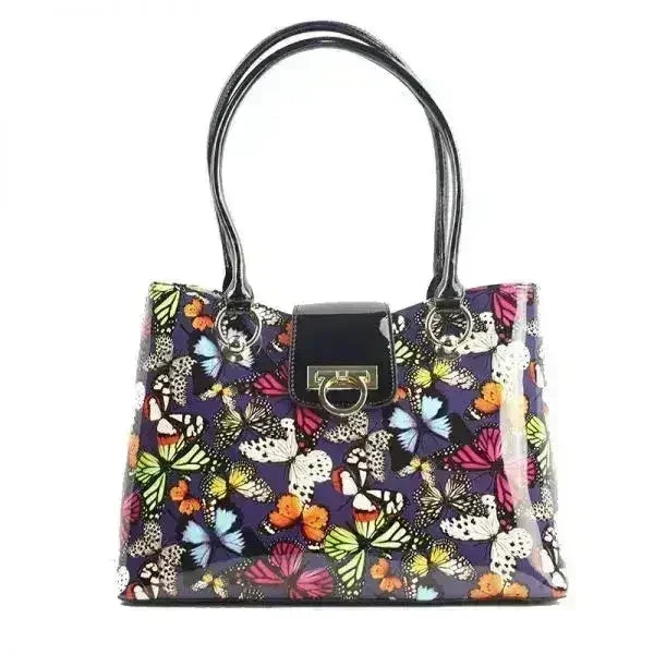 Bravo Handbags BH92-7677 Lisa Multi-Color Butterfly Print Tote Leather - Femstylo