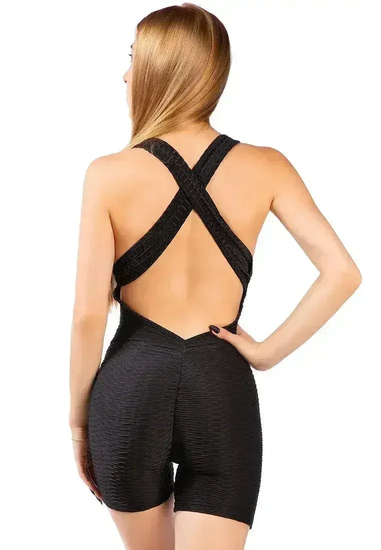 Back Cross Strap Yoga Jumpsuit – Moisture-Wicking 95% Polyester - Femstylo
