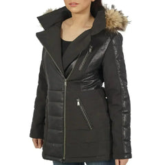 Bella Faux Fur Black Hooded Jacket - Femstylo