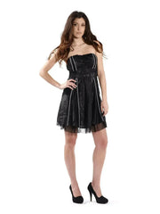 Belted Strapless Dress with Pinstripes - Femstylo