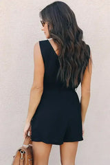 Black Belted Button up Summer Romper - Femstylo