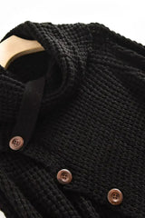 Black Buttoned Wrap Turtleneck Sweater - Femstylo