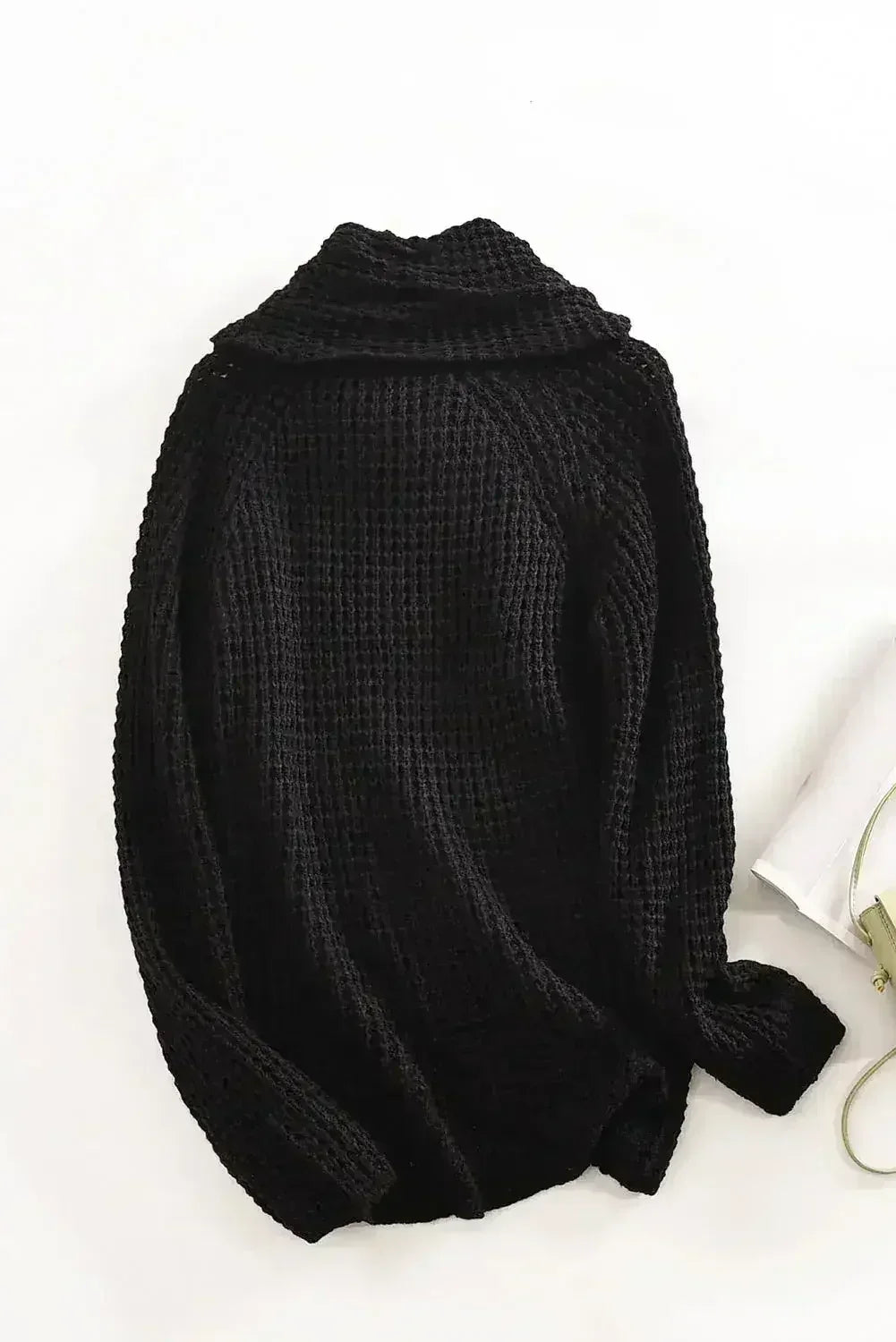 Black Buttoned Wrap Turtleneck Sweater - Femstylo
