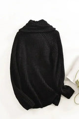 Black Buttoned Wrap Turtleneck Sweater - Femstylo