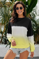 Black Color Block Tie Dye Pullover Sweatshirt - Femstylo