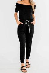 Black Casual Drawstring Jogger Jumpsuit - Femstylo