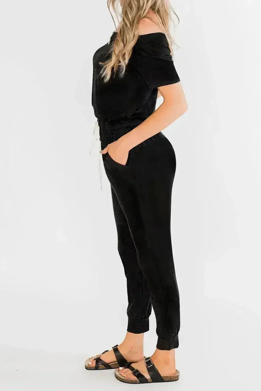 Black Casual Drawstring Jogger Jumpsuit - Femstylo