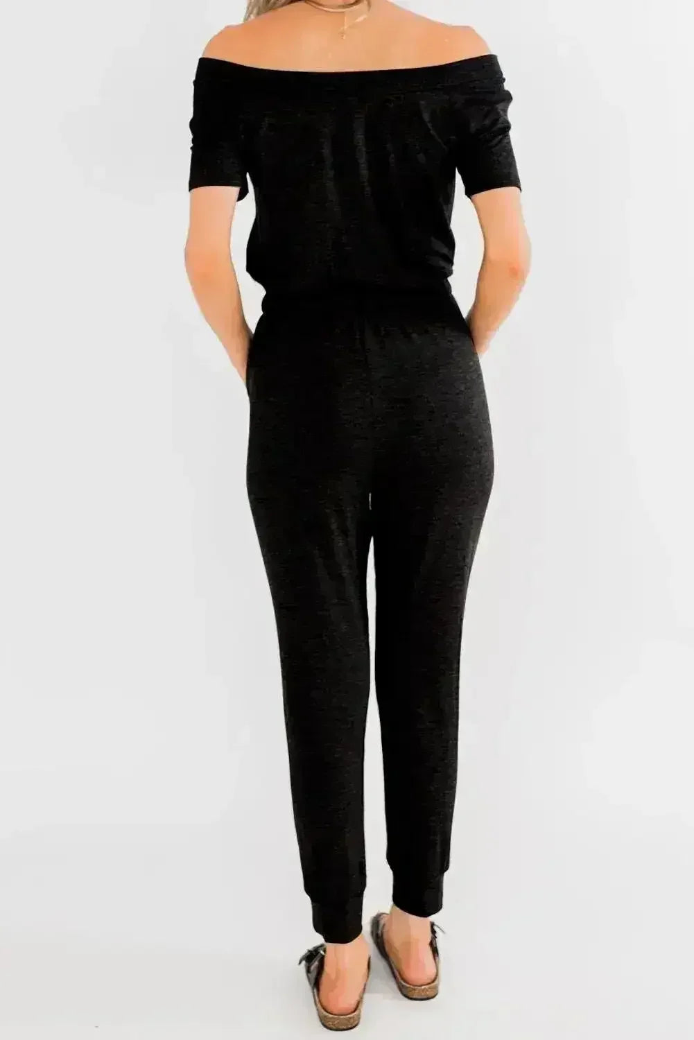 Black Casual Drawstring Jogger Jumpsuit - Femstylo