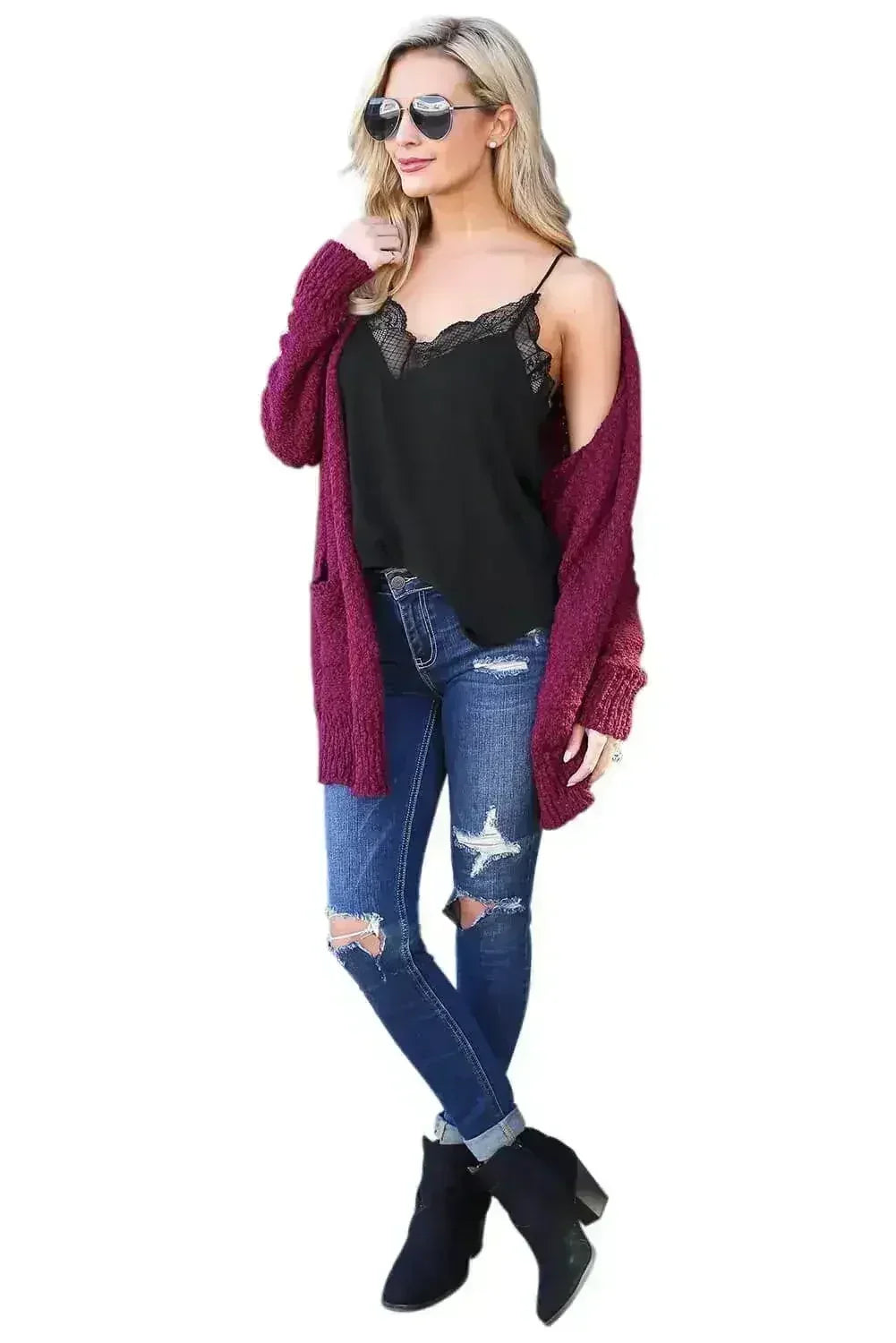 Black Delicate Balance Lace Cami Tank Top - Femstylo