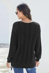 Black Love Letters Lace Up Cable Knit Sweater - Femstylo