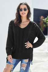 Black Love Letters Lace Up Cable Knit Sweater - Femstylo
