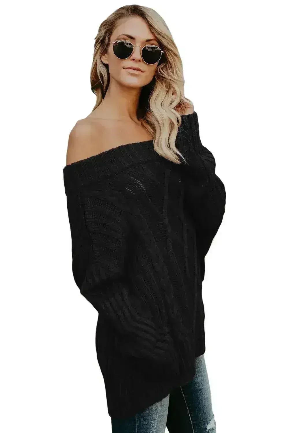 Fashion Black Off The Shoulder Winter Sweater - Femstylo