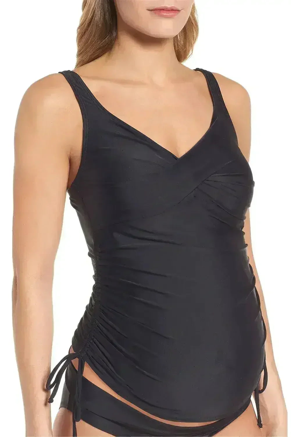 Black Ruched Tankini Maternity Swimsuit - Femstylo
