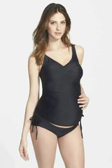 Black Ruched Tankini Maternity Swimsuit - Femstylo