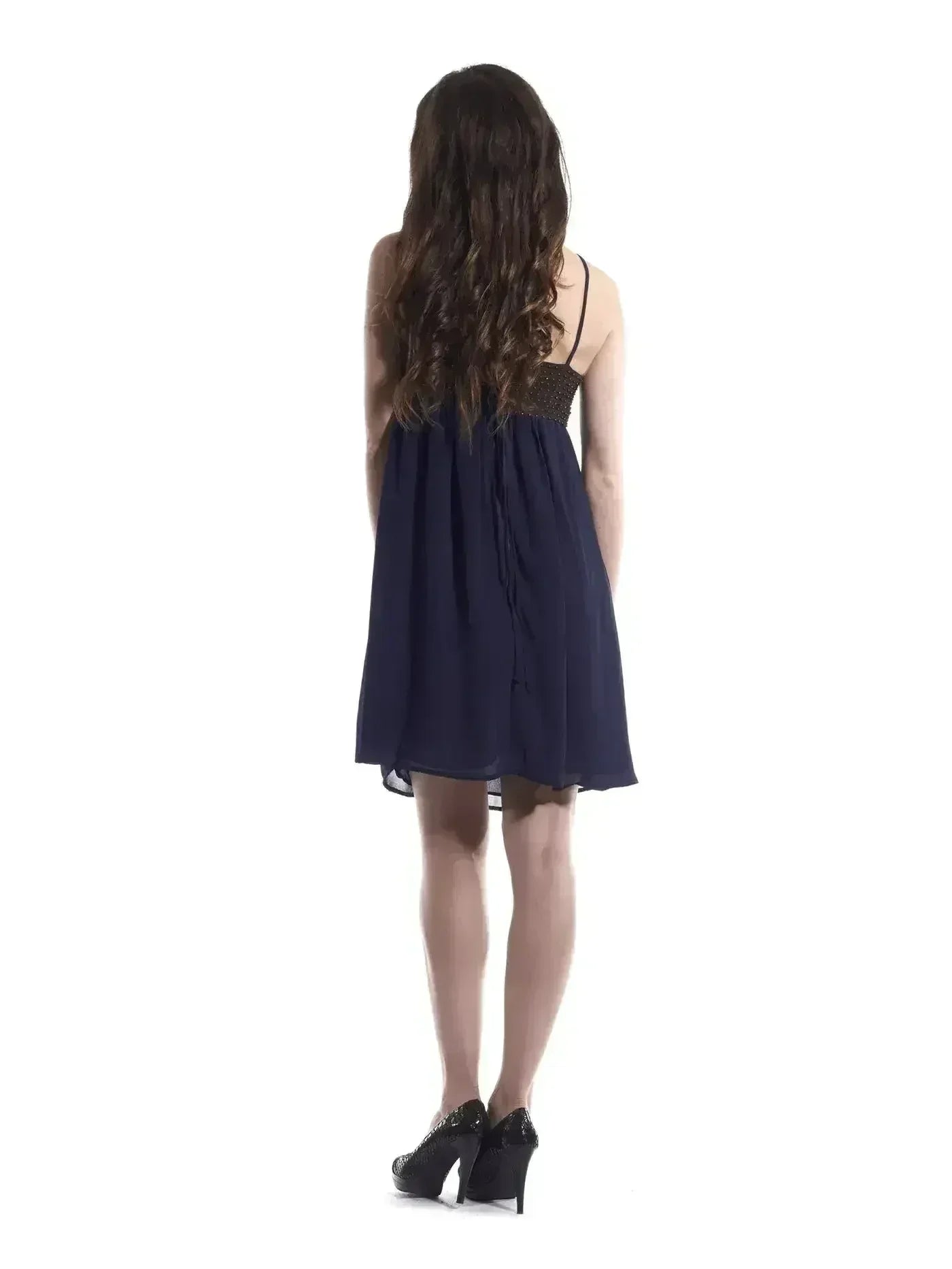 Blue Flowy Dress with Gold Embellishments - Femstylo