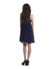 Blue Flowy Dress with Gold Embellishments - Femstylo