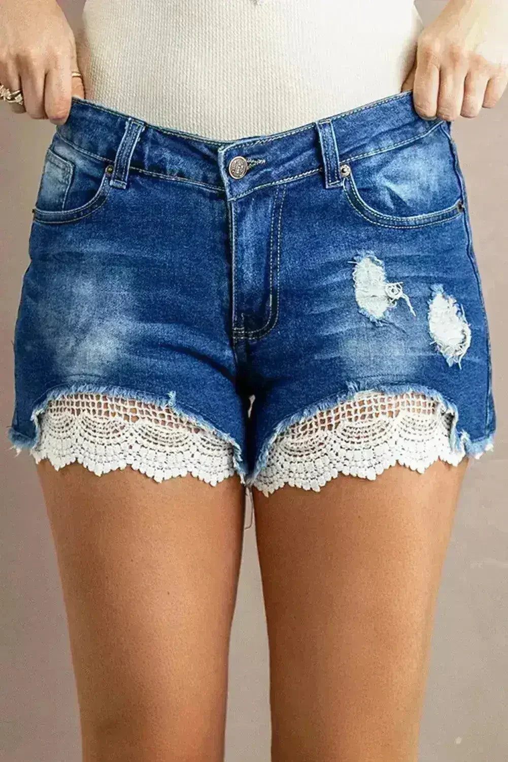 Lace Distressed Jean Shorts - Femstylo