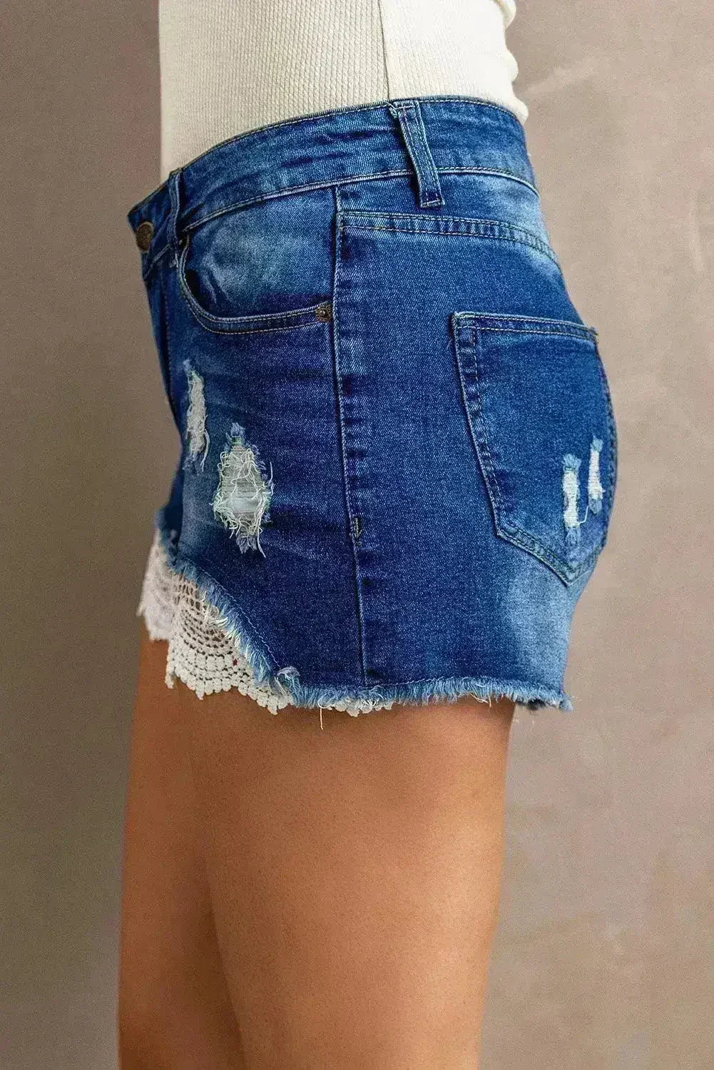 Lace Distressed Jean Shorts - Femstylo