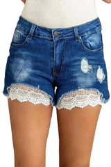 Lace Distressed Jean Shorts - Femstylo