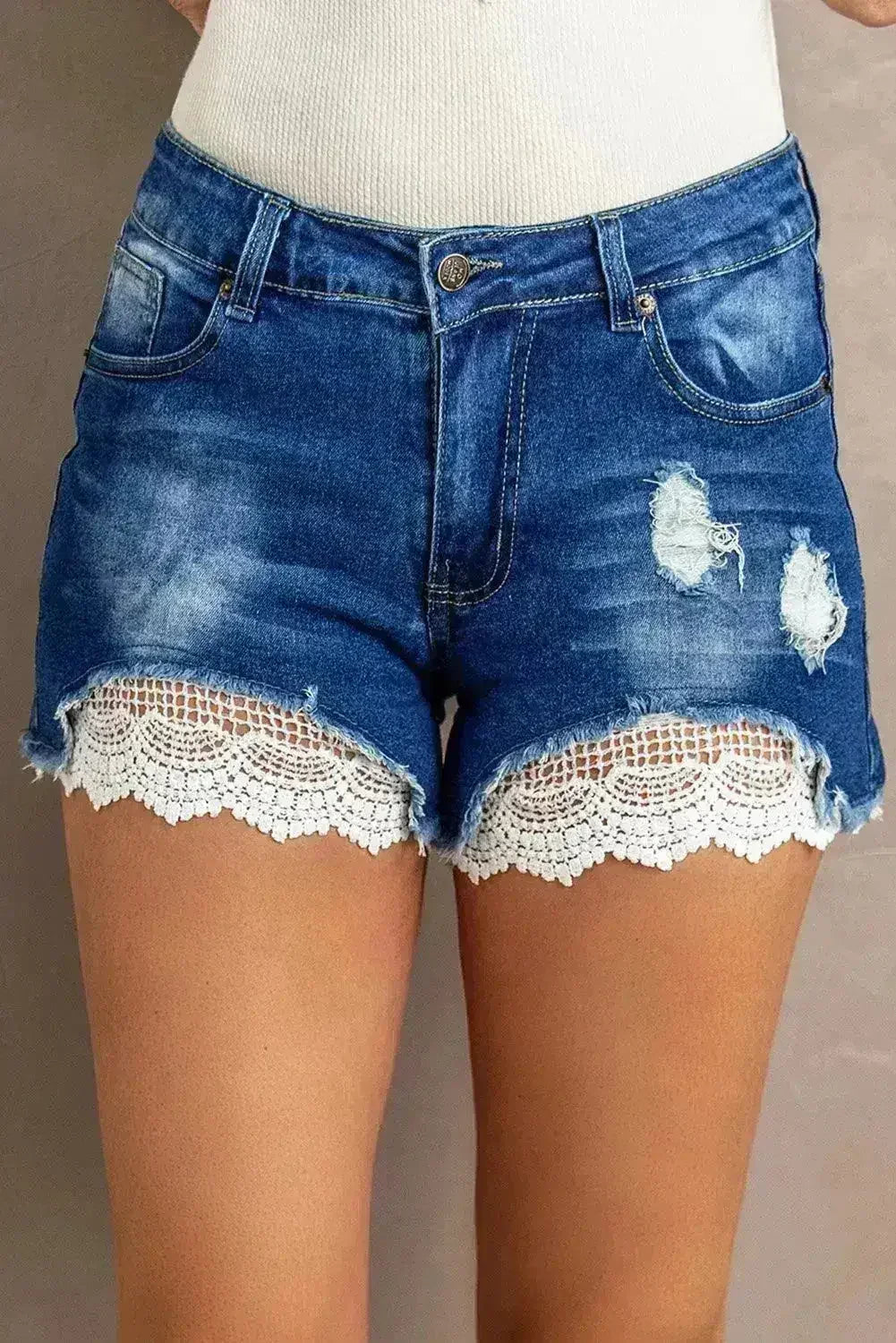 Lace Distressed Jean Shorts - Femstylo