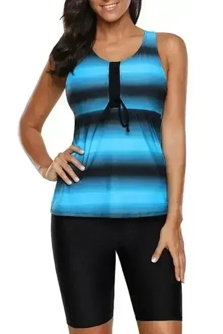 Blue Black Ombre Print Racerback Tankini Swimsuit - Femstylo