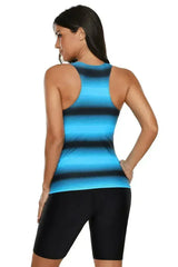 Blue Black Ombre Print Racerback Tankini Swimsuit - Femstylo