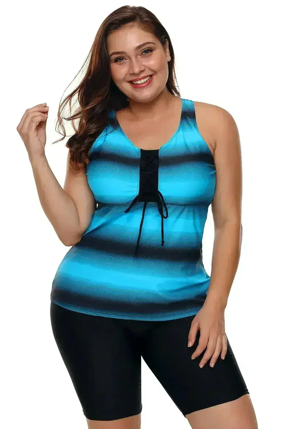 Blue Black Ombre Print Racerback Tankini Swimsuit - Femstylo