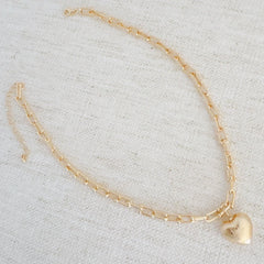 Brushed Heart Pendant U Chain Necklace