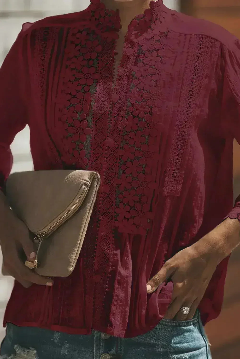 Burgundy Red Sweet Mary Crochet Lace Blouse | Femstylo - Femstylo
