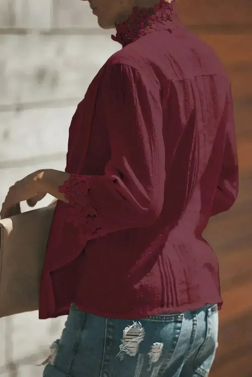 Burgundy Red Sweet Mary Crochet Lace Blouse | Femstylo - Femstylo
