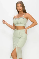 Studded Stone Cami Top & Slit Mini Skirts Set - Femstylo
