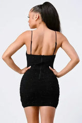Luxe Glitter Front Mesh Ribbed Cami Mini Dress - Femstylo