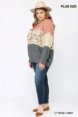 Color Block And Leopard Pattern Mixed Pullover Sweater - Femstylo