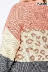 Color Block And Leopard Pattern Mixed Pullover Sweater - Femstylo