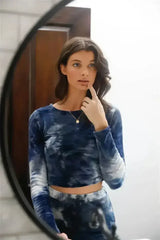 Multicolor Tie-dye Velvet Cropped Long Sleeve Top & Bike Shorts Set - Femstylo