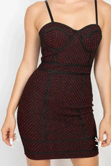 Sleeveless Sparkle Honeycomb Bodycon Dress - Femstylo