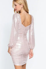 Ruched Metallic Knit Mini Dress - Femstylo