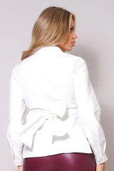 Long Sleeve Crossed Front Back Tie Button Down Cropped Shirt - Femstylo