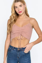Front Ruched Detail Sweater Knit Crop Cami Top - Femstylo
