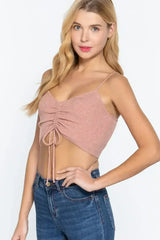 Front Ruched Detail Sweater Knit Crop Cami Top - Femstylo