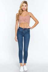 Front Ruched Detail Sweater Knit Crop Cami Top - Femstylo