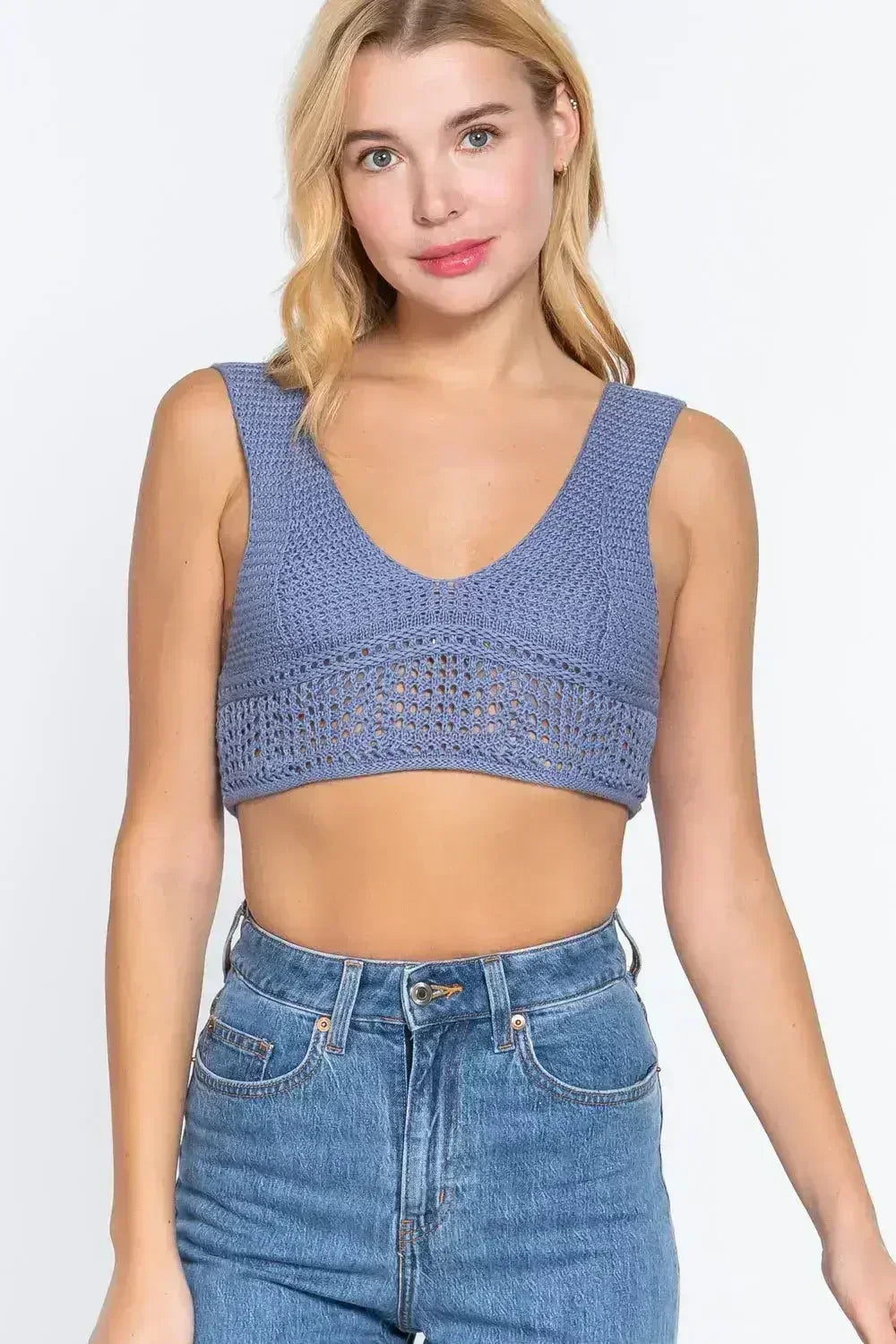 Textured Crop Sweater Tank Top - Femstylo