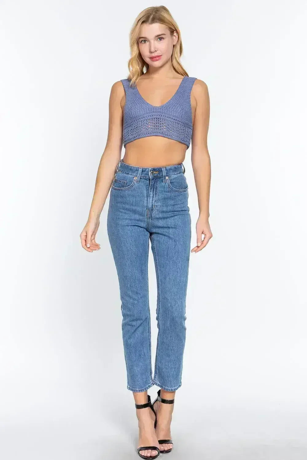 Textured Crop Sweater Tank Top - Femstylo