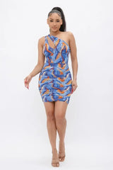 Printed One Shoulder Mini Dress - Femstylo