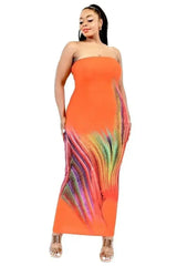 Plus Sleeveless Color Gradient Tube Top Maxi Dress - Femstylo