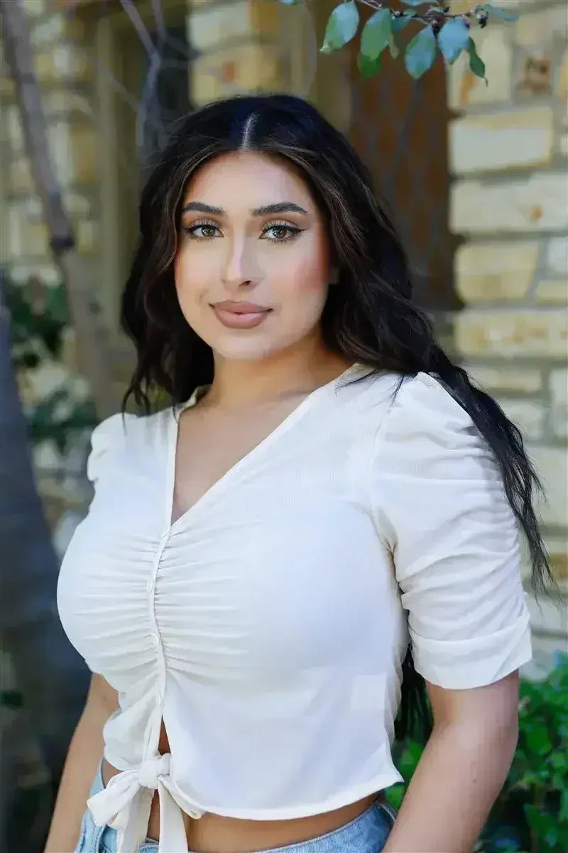 Mesh Button-Up Crop Top with Self-Tie Detail | Femstylo - Femstylo