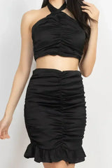 Halter Neck Crop Top & Skirts Set - Femstylo
